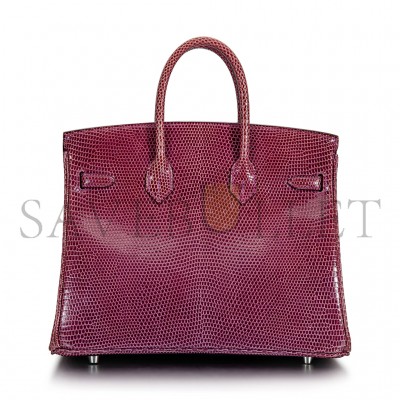 HERMÈS MASTER BIRKIN 30 LIZARD WINE RED SILVER BUCKLE H028352CA51 (30*22*16cm)